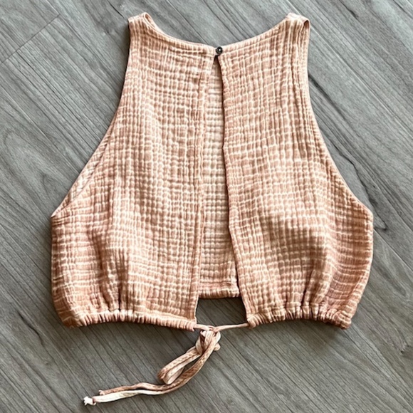 Pokoloko Crinkled Cotton Tank Top + Pants Set (One Size, Women, Dark Beige, NWT) - Picture 2 of 5